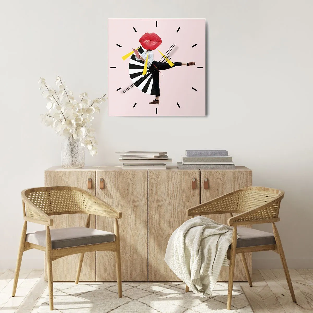 Ceas de perete - Ceas pe sticlă - Artă pop suprarealistă - 40x40 cm