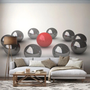Fototapetă personalizată Premium Canvas - Cerc în argintiu și roșu - Abstracția, 3D, Bile rotunde