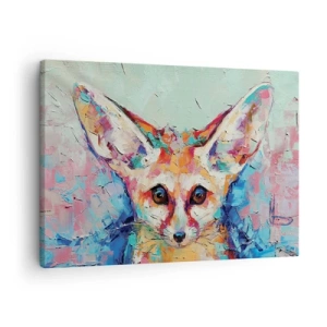 Tablou pe pânză Canvas - Un portret colorat al unei vulpi fennec în stilul picturii expresive. - 70x50cm - Sunteți gata pentru mine? - Decorațiune modernă pentru perete pentru living și dormitor ARTTOR