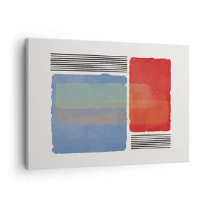 Tablou pe pânză Canvas - Compoziție geometrică cu blocuri și linii colorate - 70x50cm - Spiritul și litera geometriei - Decorațiune modernă pentru perete pentru living și dormitor ARTTOR