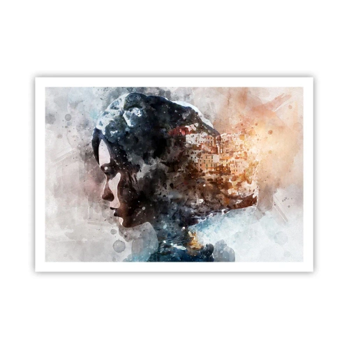 Poster - Povestea unei fete cu un oraș în fundal - 100x70 cm