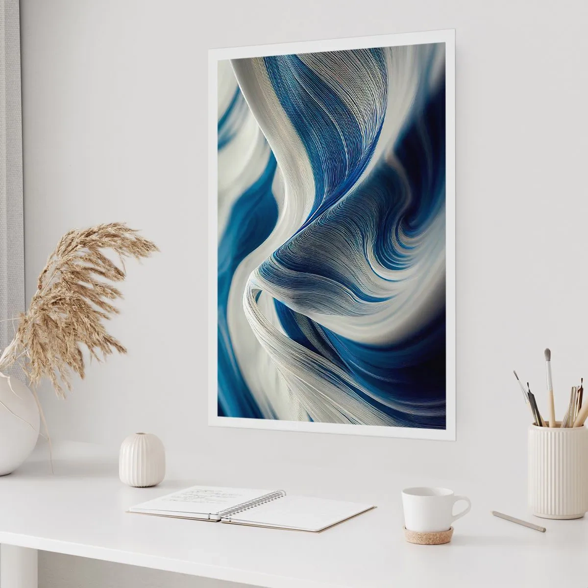 Poster - Fluiditate de albastru și alb - 50x70 cm