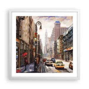 Poster în ramă albă - New York - plin de culoare și în ploaie - 50x50 cm