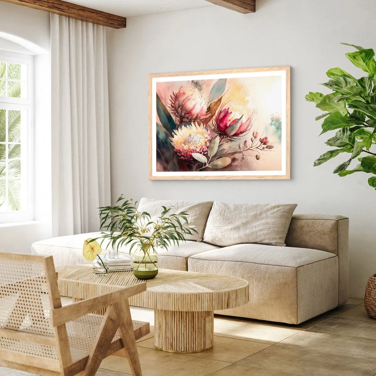 Poster în ramă de stejar deschis - Profil și en face - 100x70 cm