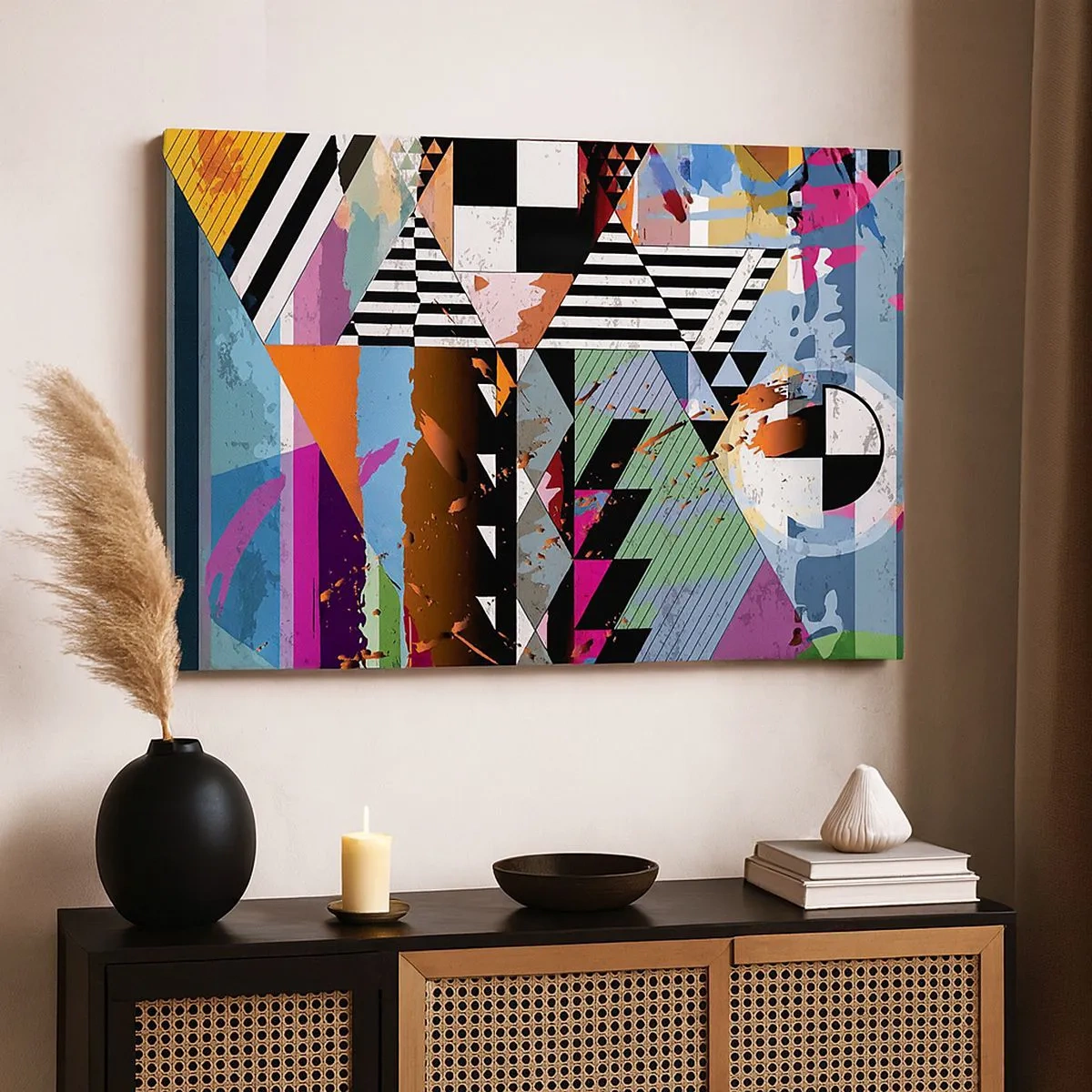Tablou pe pânză Canvas - Compoziție geometrică abstractă cu culori vii - 70x50cm - Geometric și organic - Decorațiune modernă pentru perete pentru living și dormitor ARTTOR