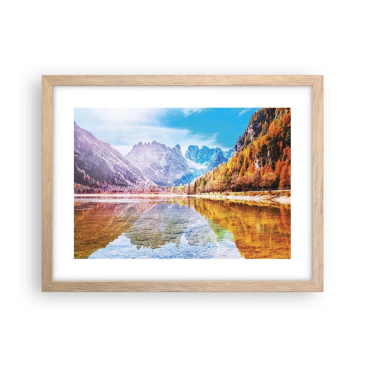 Poster în ramă de stejar deschis - Iar în munți începe toamna - 40x30 cm