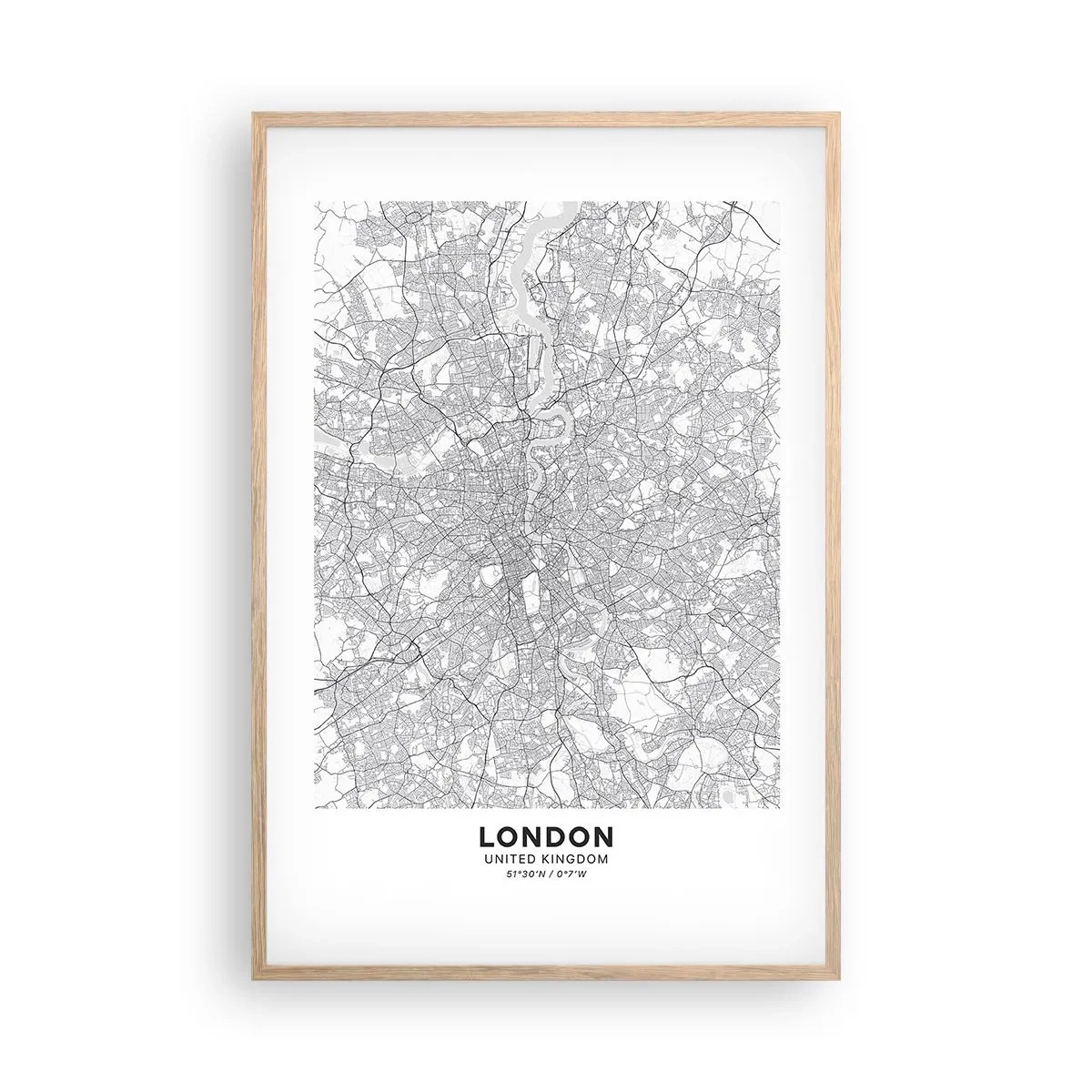 Poster în ramă de stejar deschis - Harta labirintului din Londra - 61x91 cm