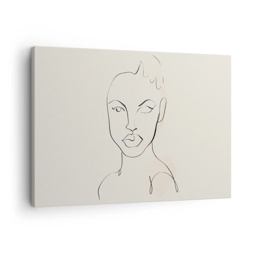 Tablou pe pânză Canvas - Schiță minimalistă a feței unei femei - 70x50cm - Schiță de senzualitate - Decorațiune modernă pentru perete pentru living și dormitor ARTTOR