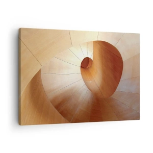 Tablou pe pânză Canvas - Spirală abstractă în nuanțe de lemn și maro deschis - 70x50cm - Serpentină arhitecturală - Decorațiune modernă pentru perete pentru living și dormitor ARTTOR