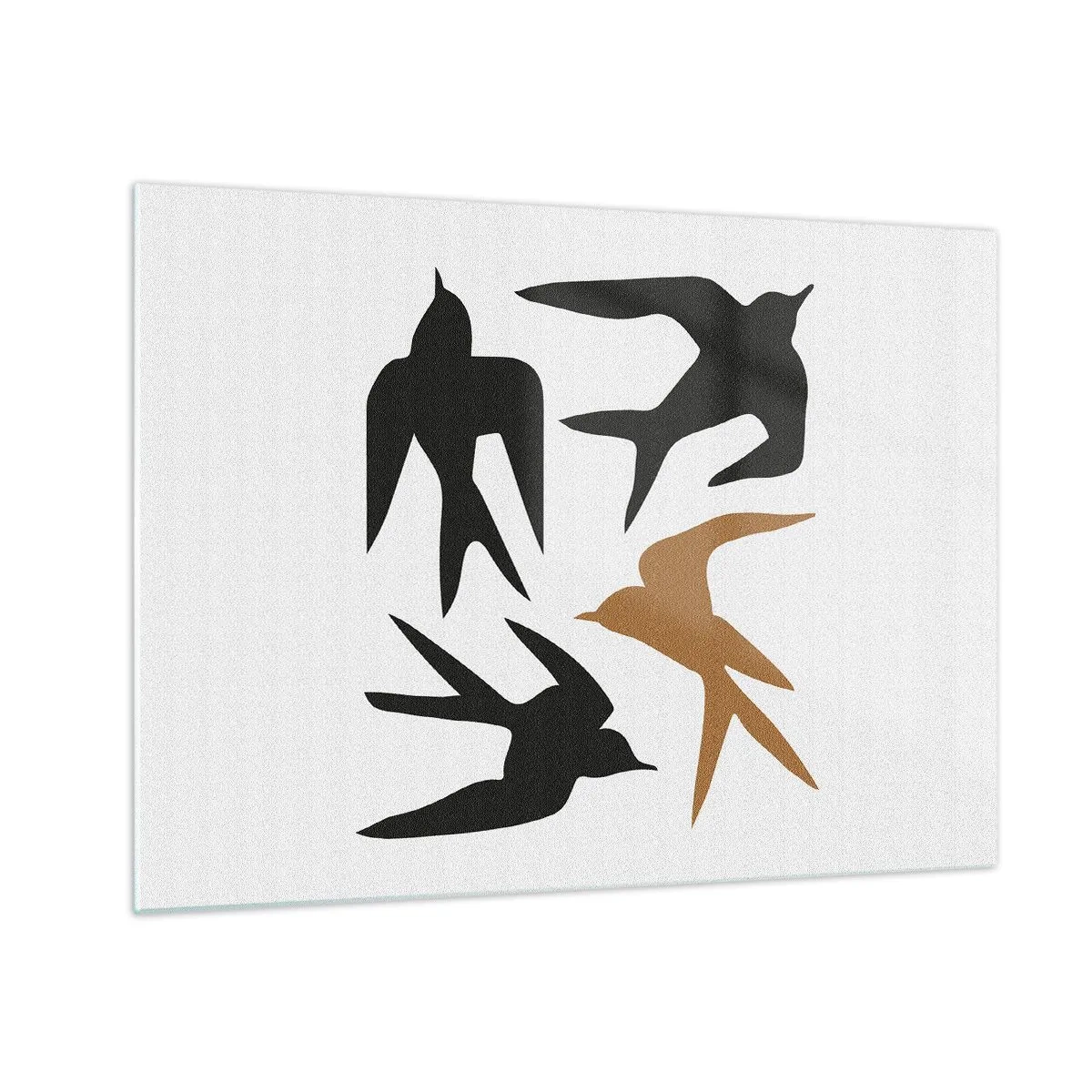 Tablou pe sticlă - Patru rândunele zburătoare într-un stil minimalist - 70x50cm - Jocurile rândunelelor - Decorațiune modernă pentru perete pentru living și dormitor ARTTOR