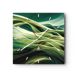 Ceas de perete - Ceas pe sticlă - Un joc abstract de verde - 30x30 cm