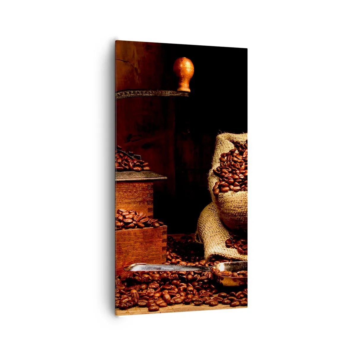 Tablou pe pânză - Natură moartă cu boabe de cafea și măcinător - 65x120 cm