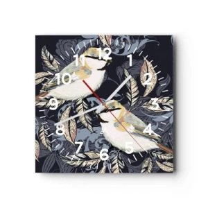 Ceas de perete - Ceas pe sticlă - Ciripirile galben-albastru - 40x40 cm