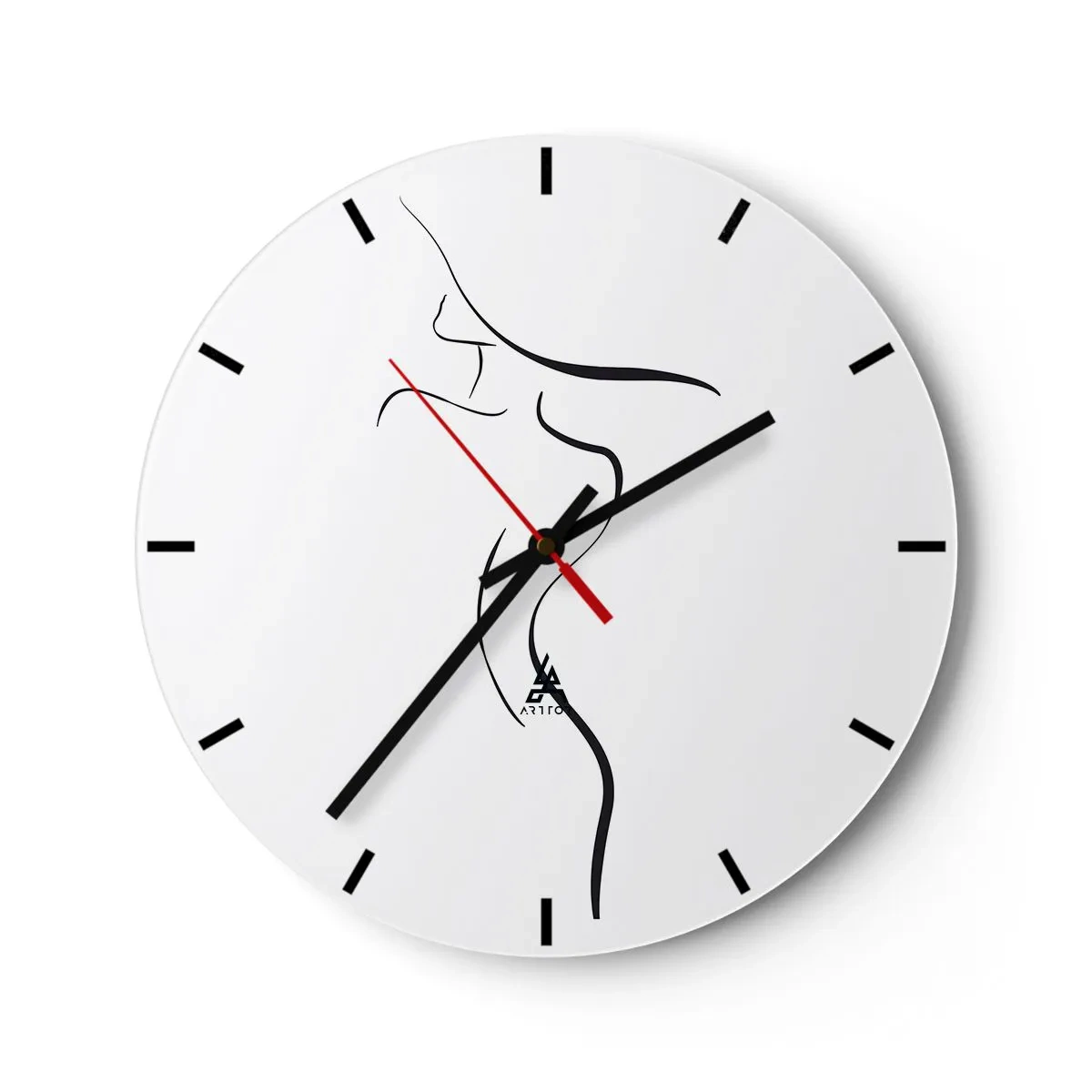Ceas de perete - Ceas pe sticlă - Schiță minimalistă a unui corp feminin pe fundal alb - 30x30cm - E insesizabilă ca un val - Decorațiune modernă pentru perete pentru living, bucătărie și dormitor ARTTOR