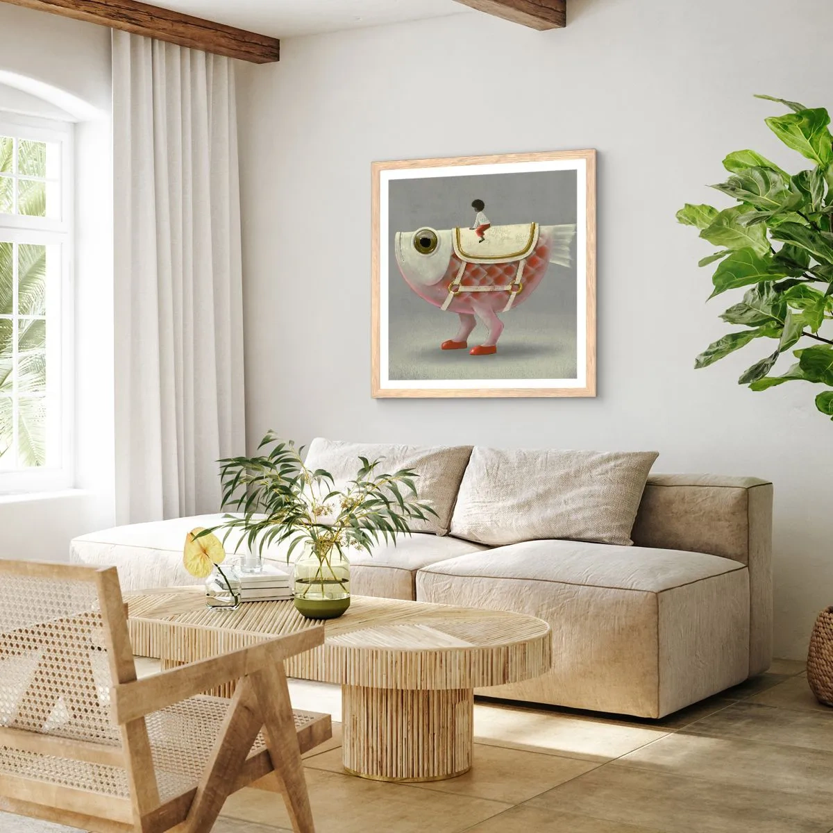 Poster în ramă de stejar deschis - Călărețul Pescărel - 40x40 cm