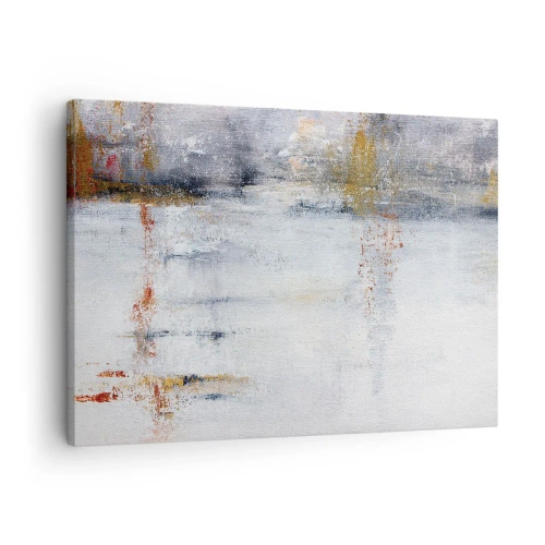 Tablou pe pânză Canvas - Un peisaj abstract cu accente estompate de gri și auriu. - 70x50cm - În spatele cortinei de aer - Decorațiune modernă pentru perete pentru living și dormitor ARTTOR