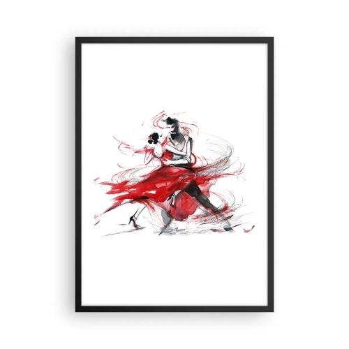 Poster în ramă neagră - Un cuplu dansând tango cu accente dinamice de culoare roșie - 50x70cm - Tango - ritmul pasiunii - Decorațiune modernă pentru perete pentru living și dormitor ARTTOR