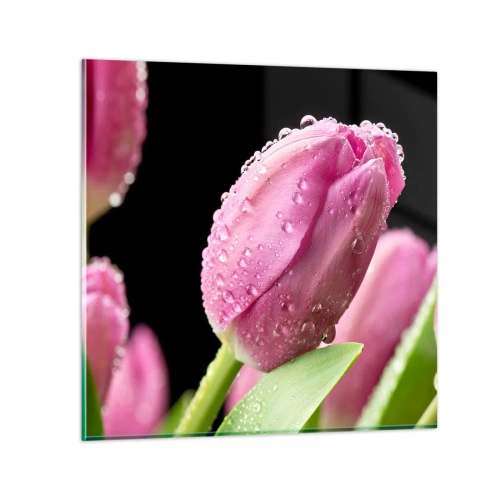 Tablou pe sticlă - Un vis de liliac în rouă - 30x30 cm