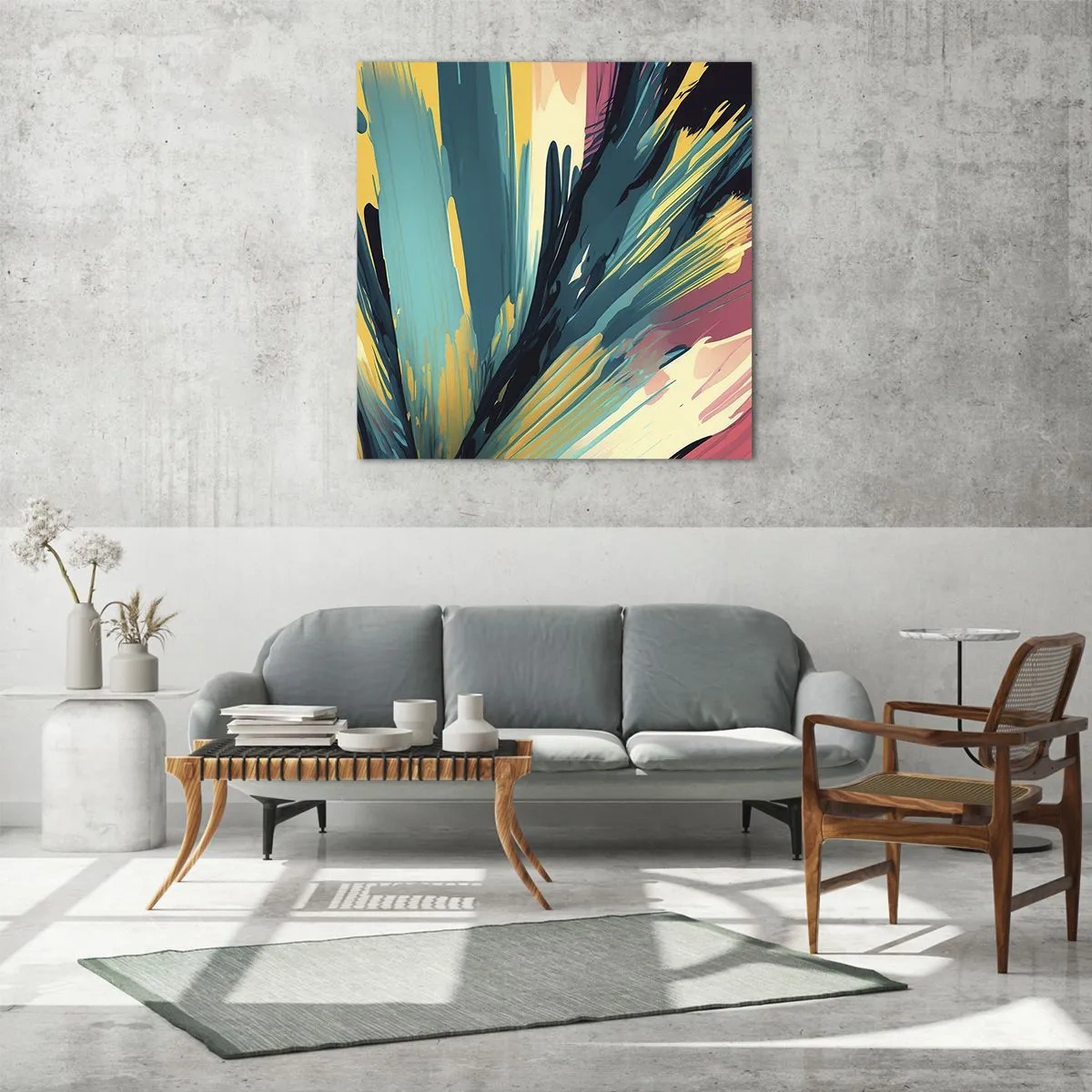 Tablou pe sticlă - Compoziția - o explozie de bucurie - 50x50 cm