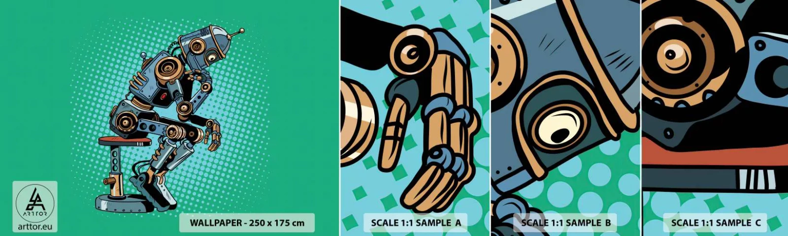 Mostră de Tapet Standard Eco - Peste esența ființei - Abstracția, Robot inteligent, Pentru copii - 100x30 cm