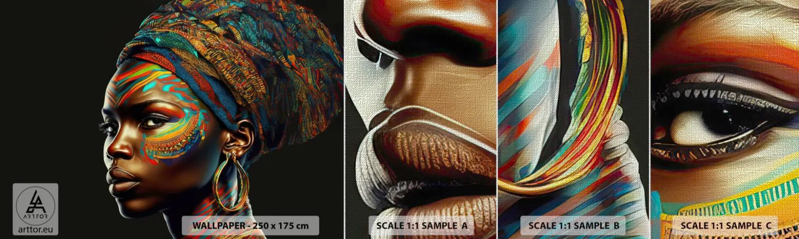 Mostră tapet Premium Canvas - Regina africană - Turban, Triburi, afro-american - 100x30 cm