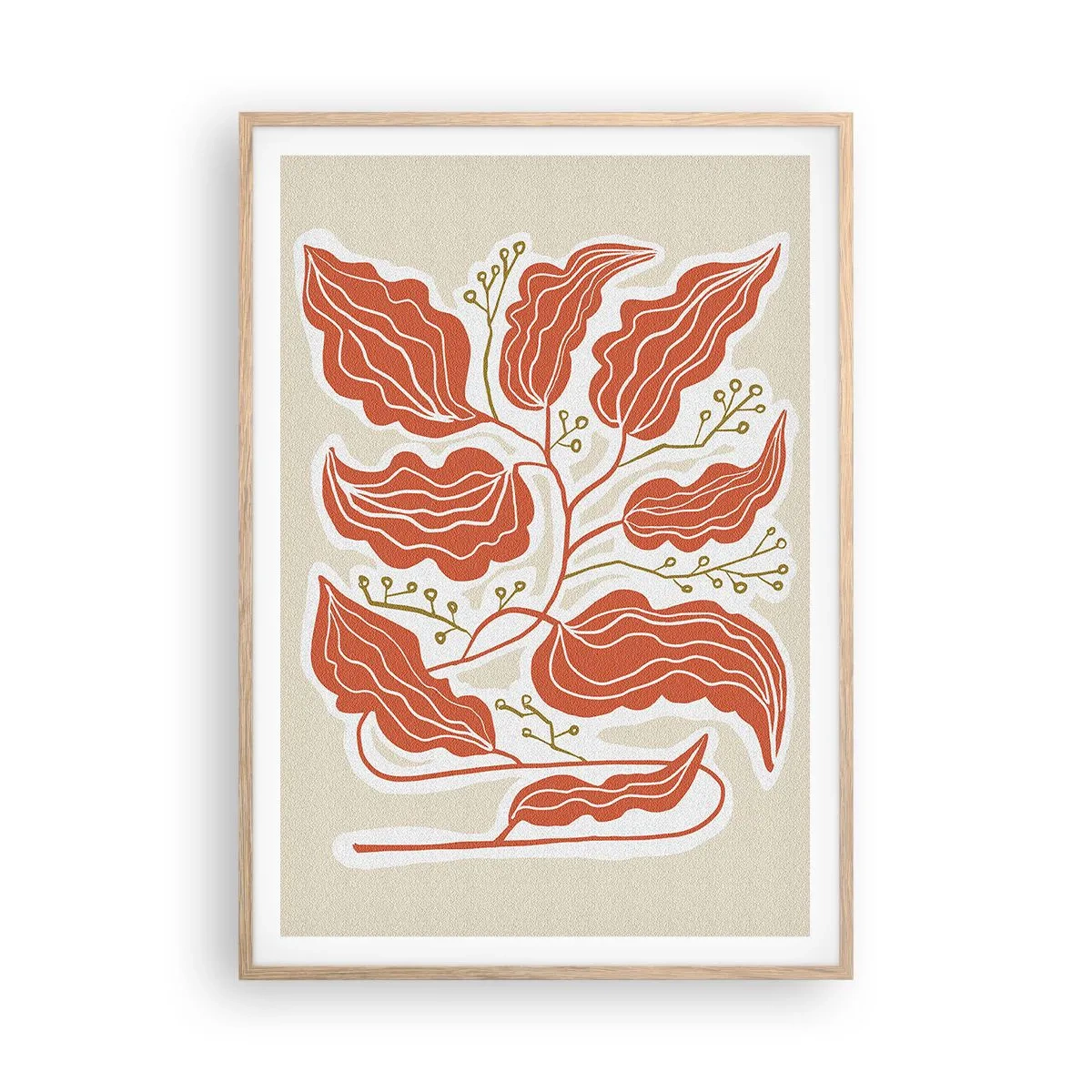Poster în ramă de stejar deschis - Folk și coral - 70x100 cm