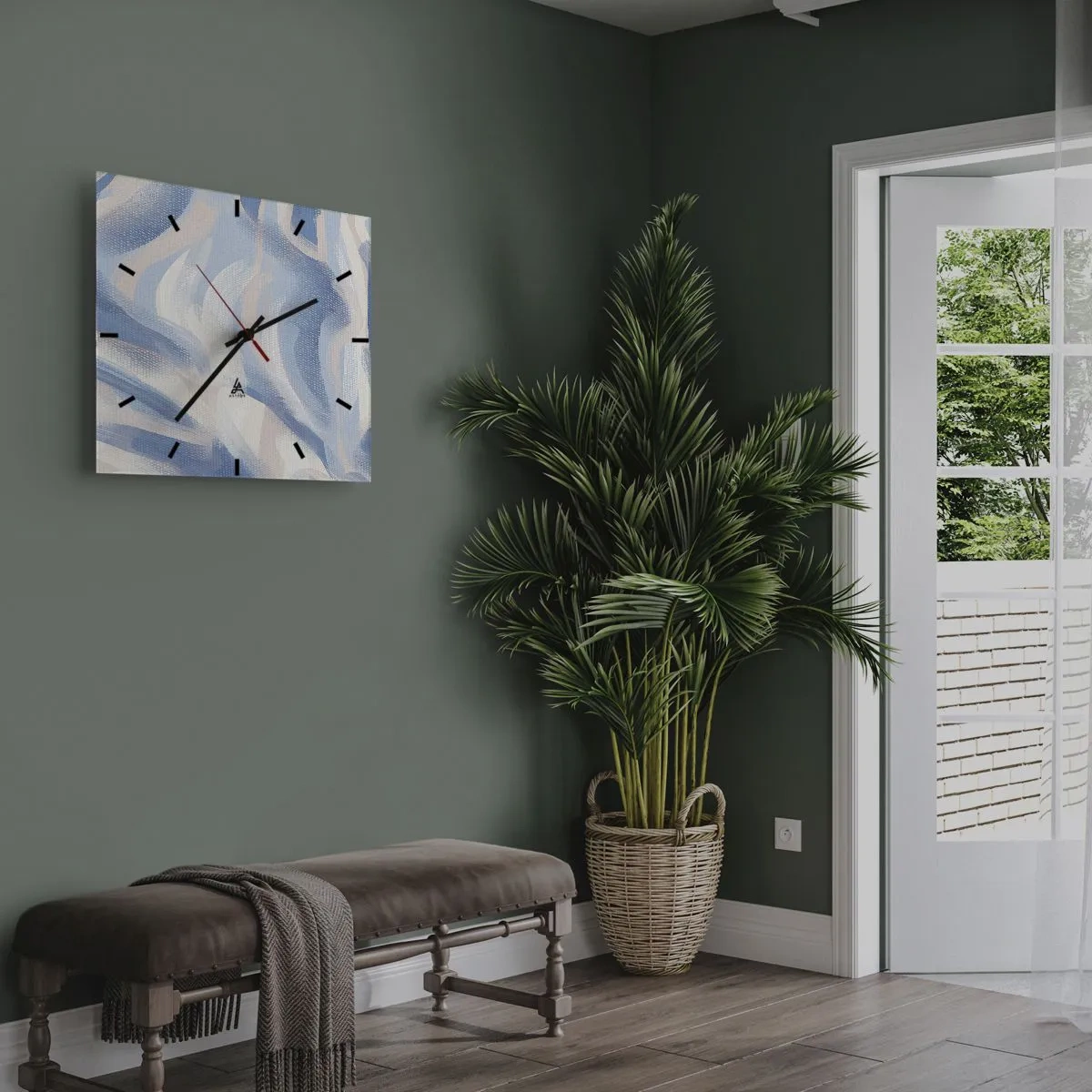 Ceas de perete - Ceas pe sticlă - Undele albastre - 40x40 cm