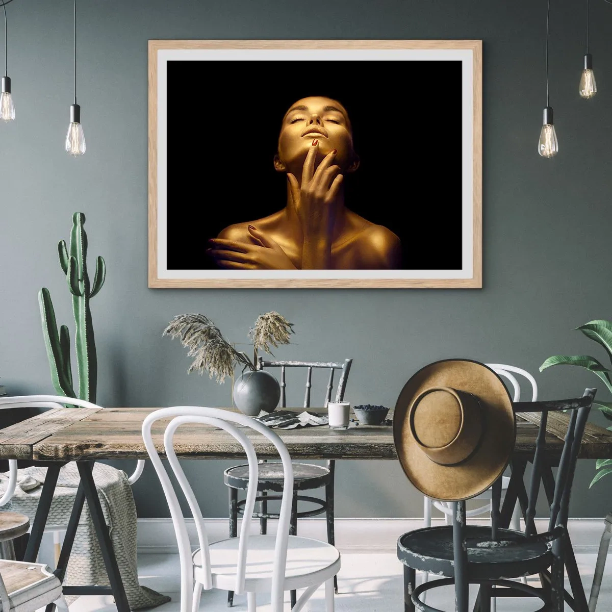 Poster în ramă de stejar deschis - Ca mătasea aurie - 70x50 cm