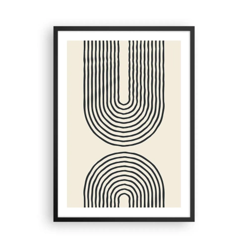 Poster în ramă neagră - Un model abstract cu linii care formează arce simetrice într-un stil minimalist. - 50x70cm - În curând... - Decorațiune modernă pentru perete pentru living și dormitor ARTTOR