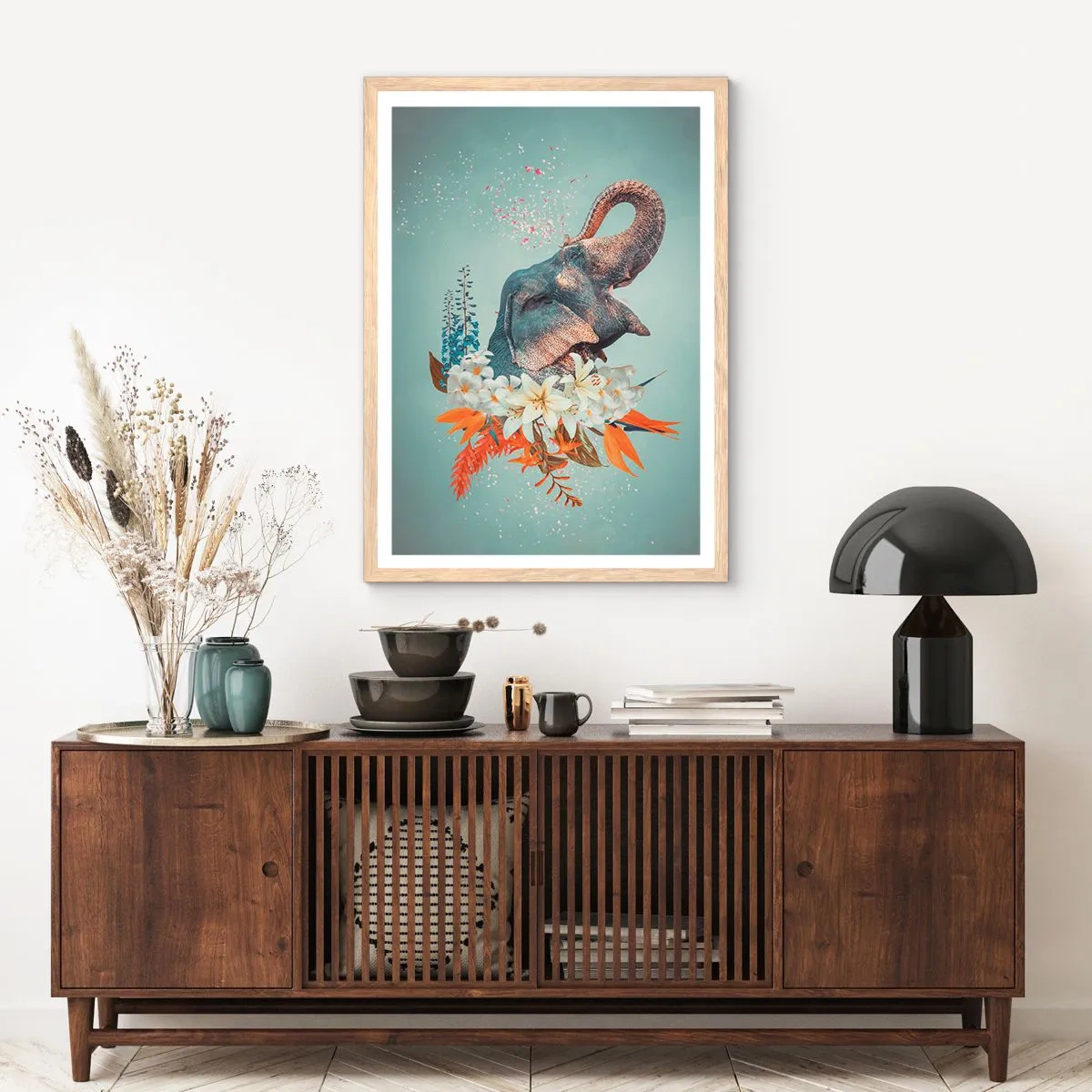 Poster în ramă de stejar deschis - Urlet de bucurie - 70x100 cm