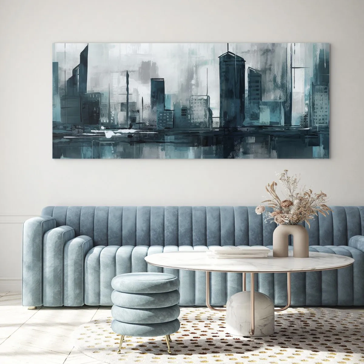 Tablou pe sticlă - Un oraș de culoarea ploii - 140x50 cm