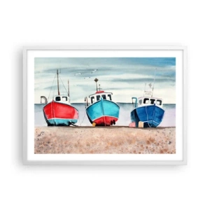 Poster în ramă albă - Gata pentru pescuit - 70x50 cm