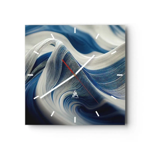 Ceas de perete - Ceas pe sticlă - Fluiditate de albastru și alb - 40x40 cm