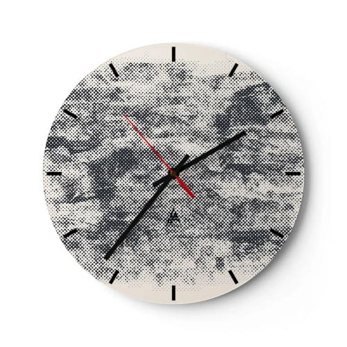 Ceas de perete - Ceas pe sticlă - Textură alb-negru cu efect de plasă raster - 30x30cm - Compoziție cețoasă - Decorațiune modernă pentru perete pentru living, bucătărie și dormitor ARTTOR
