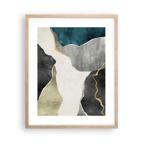 Poster în ramă de stejar deschis - Compoziție mozaic cu fir de aur - 40x50 cm