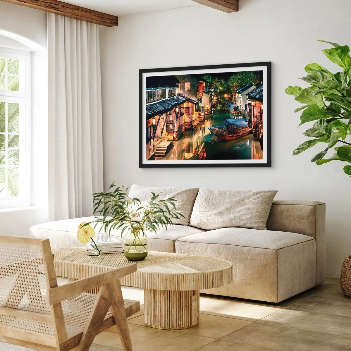 Poster în ramă neagră - O seară pe o stradă chinezească - 100x70 cm
