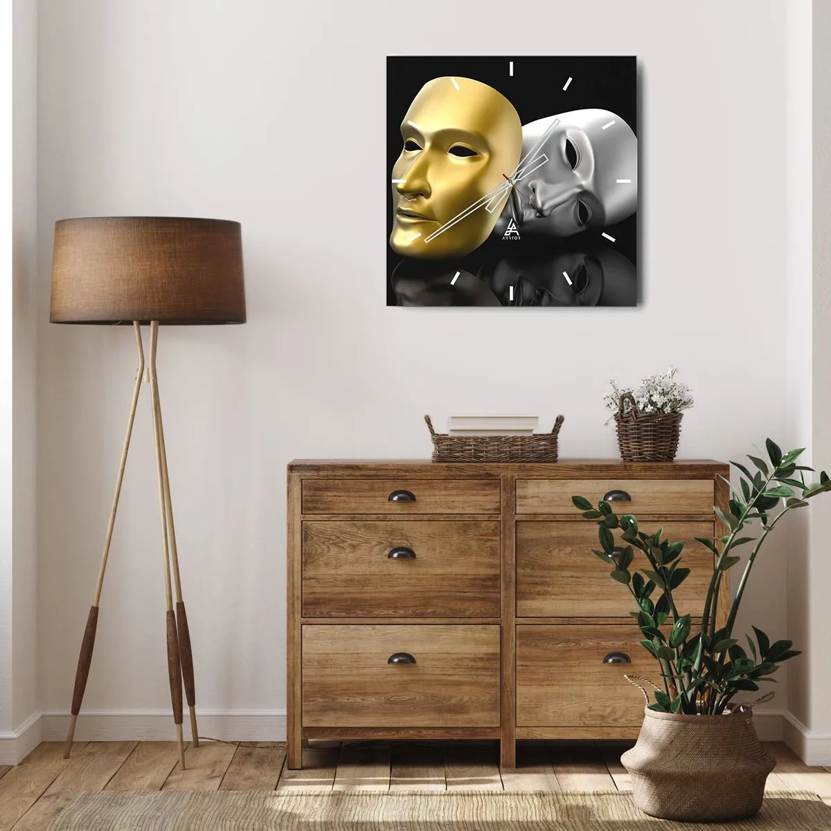 Ceas de perete - Ceas pe sticlă - Viața este teatru - 30x30 cm