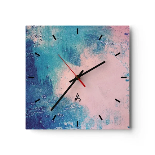 Ceas de perete - Ceas pe sticlă - Îmbrățișare albastră - 30x30 cm