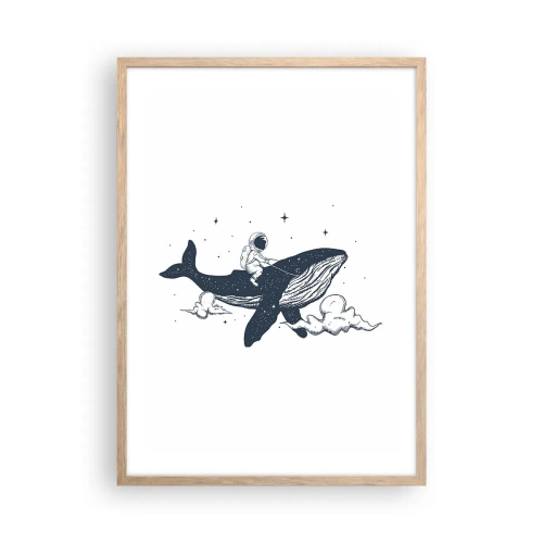Poster în ramă de stejar deschis - Aventura spațială - 50x70 cm