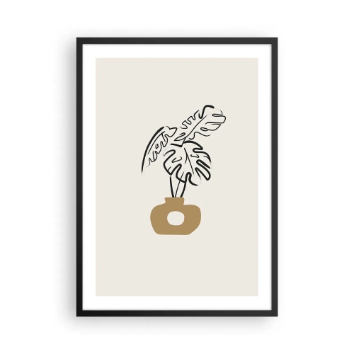 Poster în ramă neagră - Un desen minimalist al unei monstera într-o vază - 50x70cm - Monstera - decorarea casei - Decorațiune modernă pentru perete pentru living și dormitor ARTTOR