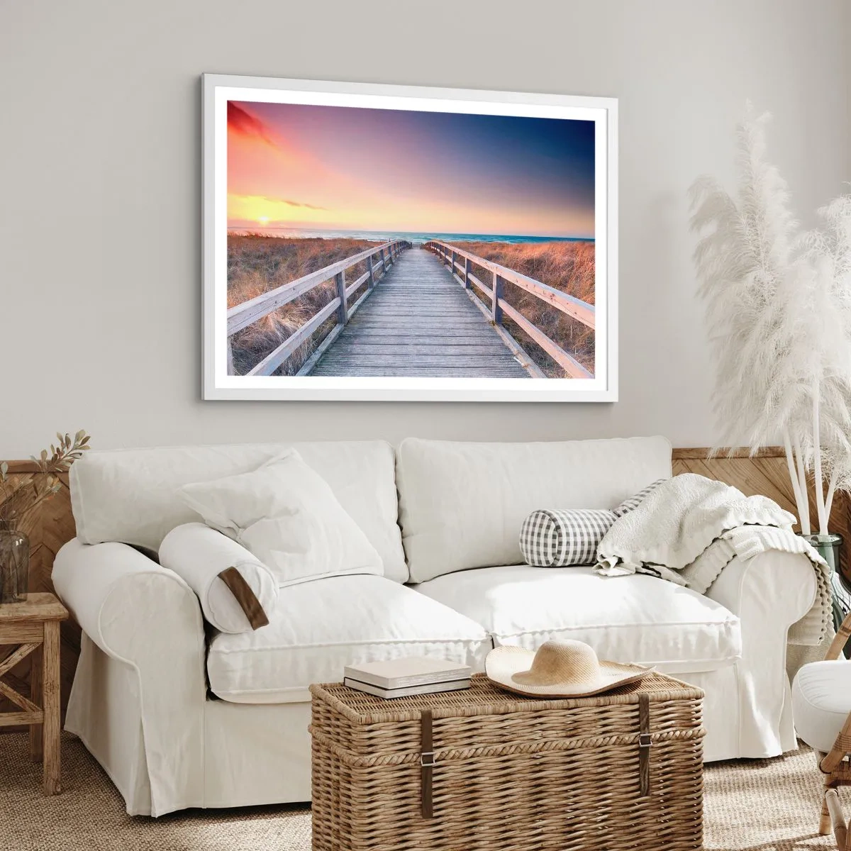 Poster în ramă albă - Aurora baltică de seară - 40x30 cm