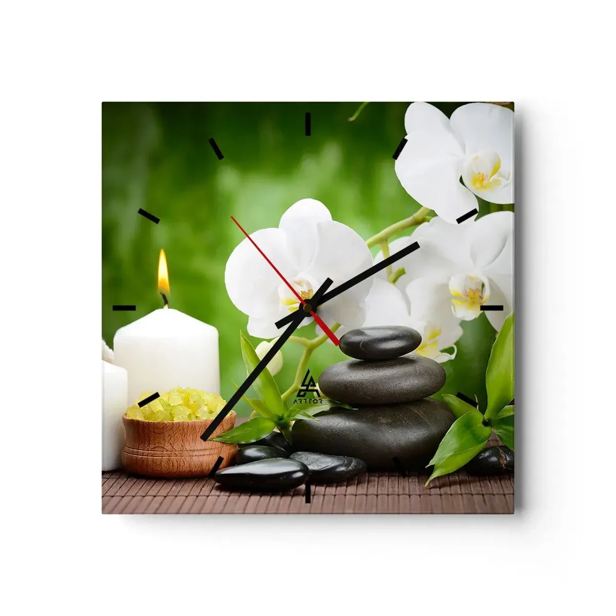 Ceas de perete - Ceas pe sticlă - Fragrant, floral, atingere delicată - 40x40 cm