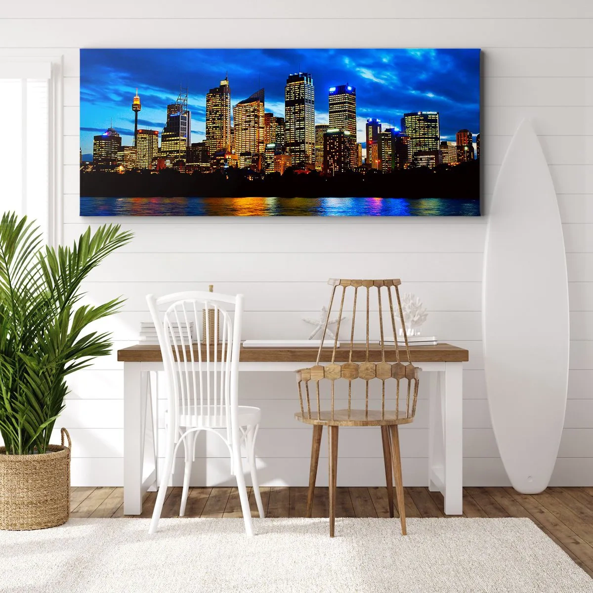 Tablou pe pânză - O noapte de lumini și culori - 140x50 cm