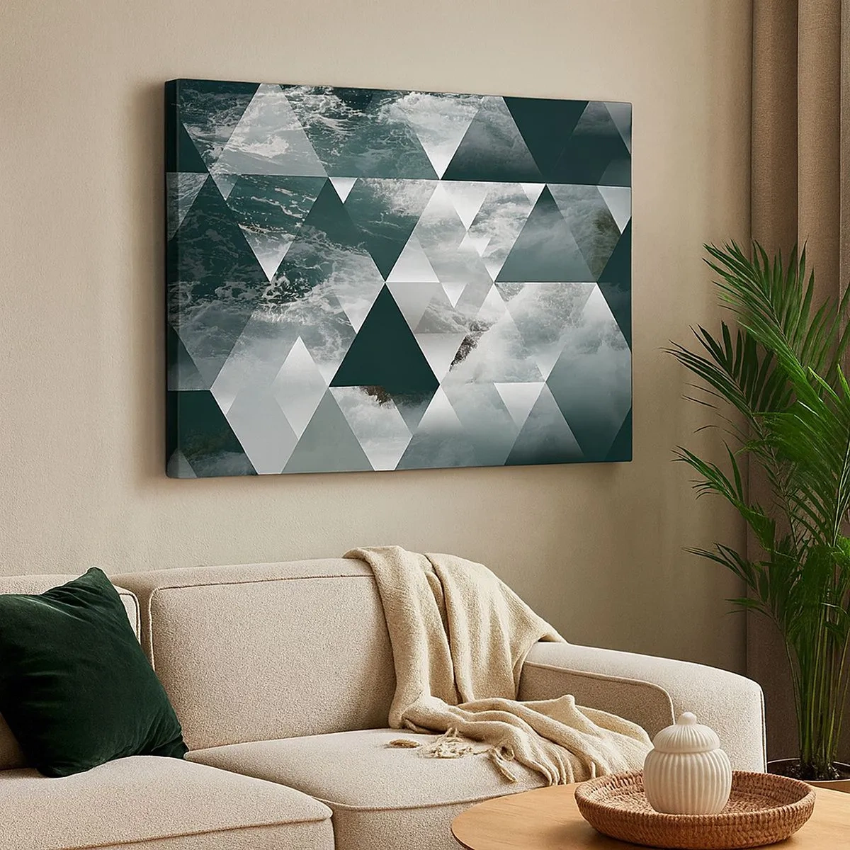 Tablou pe pânză Canvas - Model geometric cu motiv ondulat în nuanțe de verde - 70x50cm - O perspectivă de cristal - Decorațiune modernă pentru perete pentru living și dormitor ARTTOR