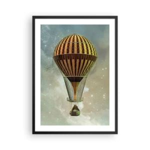 Poster în ramă neagră - Un balon auriu plutind în spațiul cosmic - 50x70cm - Zboruri de pionierat - Decorațiune modernă pentru perete pentru living și dormitor ARTTOR
