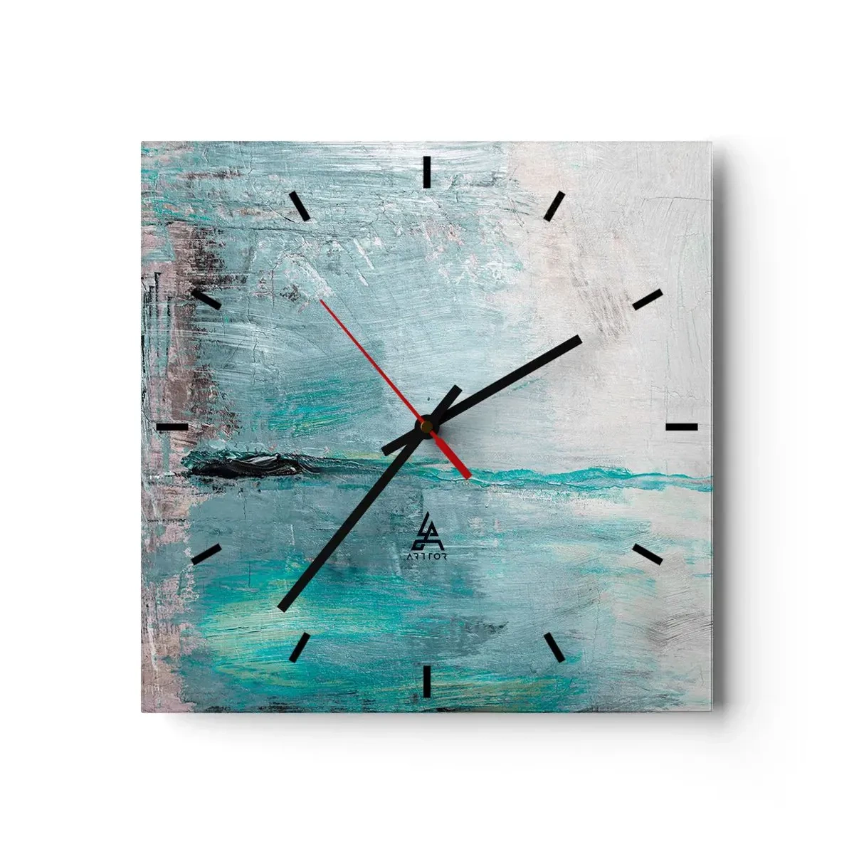 Ceas de perete - Ceas pe sticlă - Orizontal în albastru - 30x30 cm