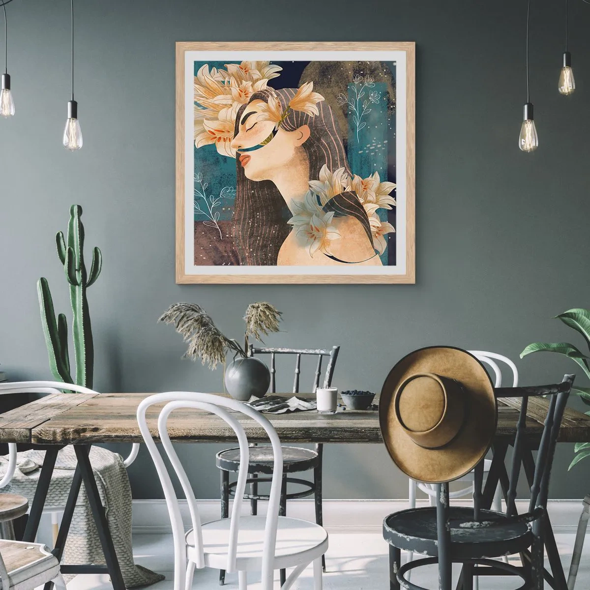 Poster în ramă de stejar deschis - Povestea prințesei cu crini - 60x60 cm