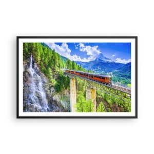 Poster în ramă neagră - Calea ferată din Alpi - 91x61 cm