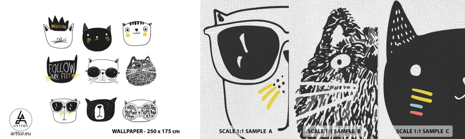 Mostră tapet Premium Canvas - Fiecare este diferit - Pisică, Ilustrare, Grafică - 100x30 cm