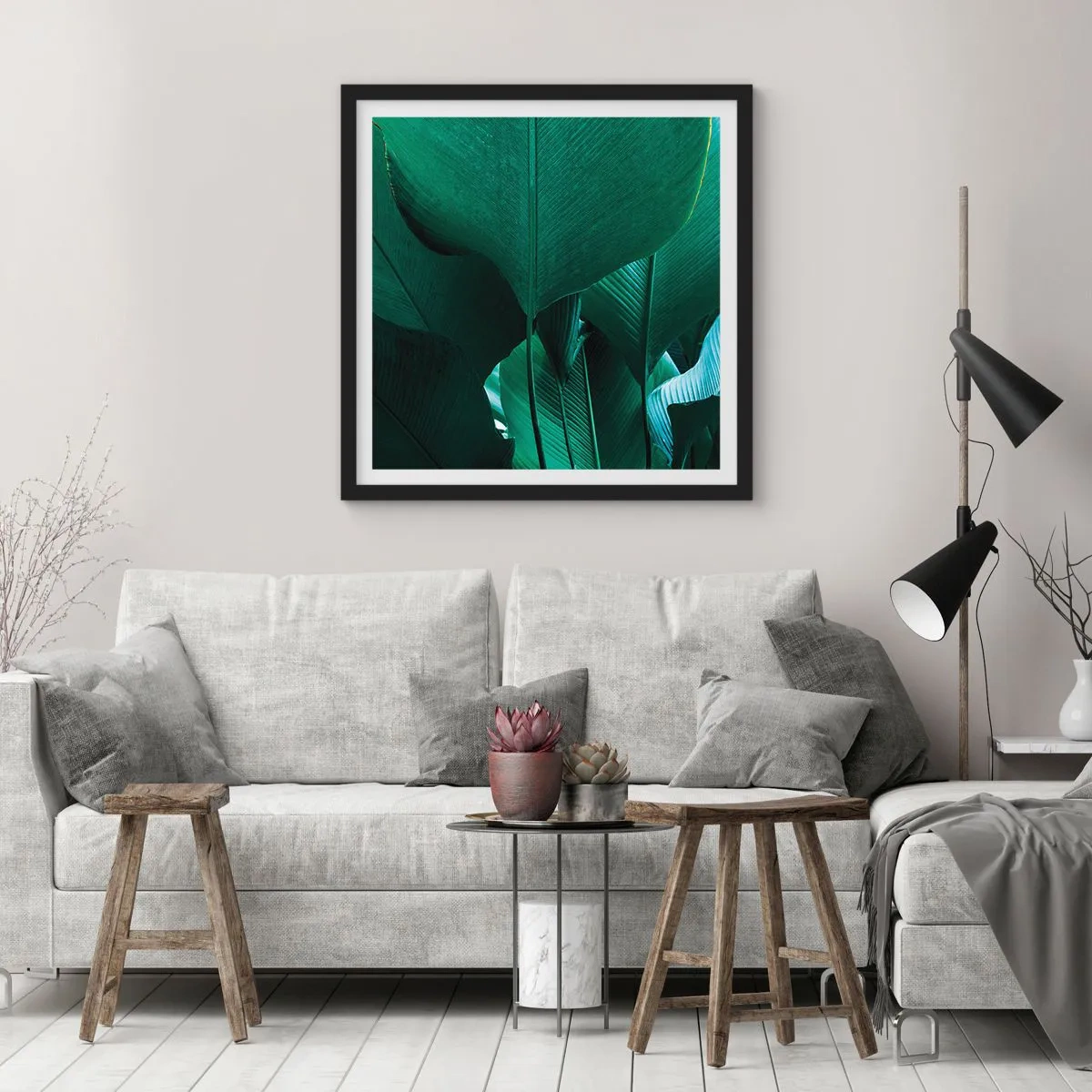 Poster în ramă neagră - Cu frunza la lumină - 30x30 cm